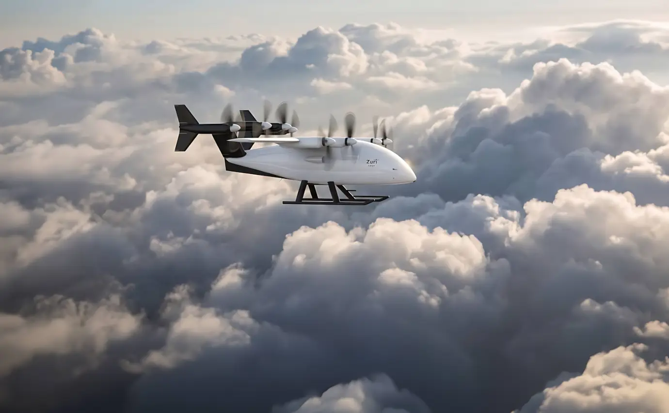 Drone cargueiro híbrido Zuri durante operação VTOL